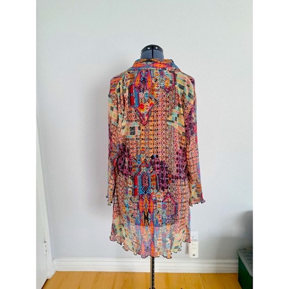 Rossi Roma Long sleeve button up crinkle blouse + Tank Twin Set Size Large - Picture 3 of 15